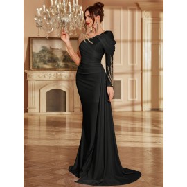 Women's Formal Evening gown - V-Neck Long Formal dress with Zipper back, Elegant Mermaid Party, Wedding, State Gala - Machine Washable Formal Attire in Bright Pink