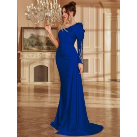 Women's Formal Evening gown - V-Neck Long Formal dress with Zipper back, Elegant Mermaid Party, Wedding, State Gala - Machine Washable Formal Attire in Bright Pink