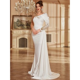 Women's Formal Evening gown - V-Neck Long Formal dress with Zipper back, Elegant Mermaid Party, Wedding, State Gala - Machine Washable Formal Attire in Bright Pink