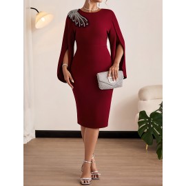 Women's Elegant Bodycon Party & Formal Dress - Burgundy/Red - Machine Washable Chic Evening Gown for Women - Formal Events & Everyday Outfits