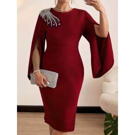 Women's Elegant Bodycon Party & Formal Dress - Burgundy/Red - Machine Washable Chic Evening Gown for Women - Formal Events & Everyday Outfits