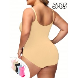 5pcs set of Women's tummy-tuck and butt-lifting shapewear in 5 colors, easy and comfortable, seamless, breathable, suitable for sports and leisure, enhancing body beauty