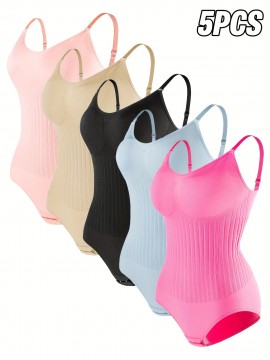 5pcs set of Women's tummy-tuck and butt-lifting shapewear in 5 colors, easy and comfortable, seamless, breathable, suitable for sports and leisure, enhancing body beauty