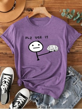 [Graphic Print Tee] Soft Stretch Women's Casual Short Sleeve T-Shirt with 